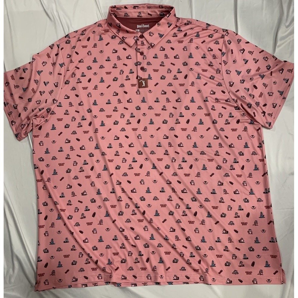 Bogey Bros Co Beaver Print Golf Performance Polo Shirt Mens 3XL Big & Tall Pink